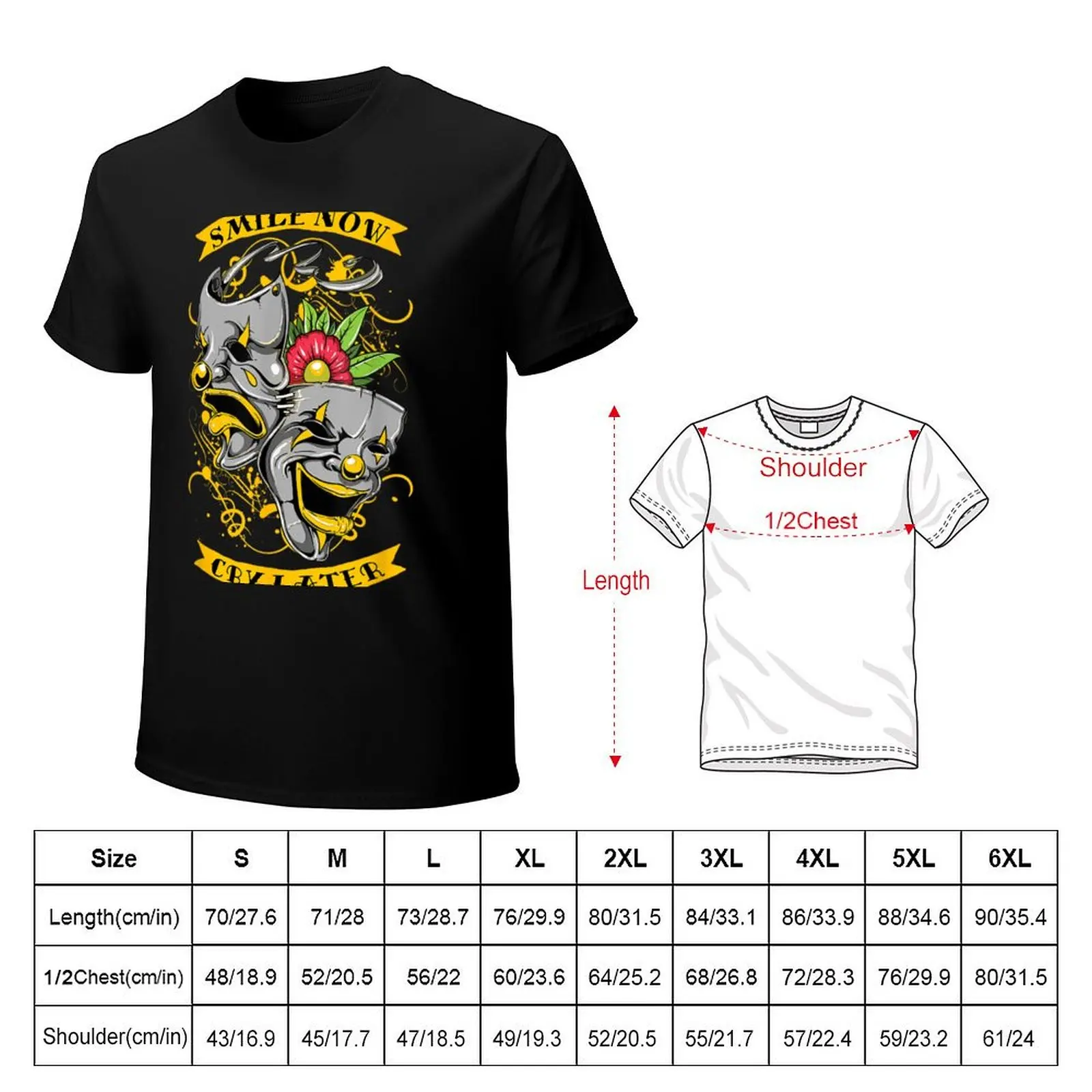 Smile Now Cry Later Drama Masks Halloween T-Shirt Basic Plain Tee for Spring and Summer view 2