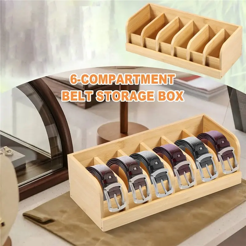 PORK-Бамбуковый 6-сетчатый органайзер для ремня, коробка для хранения часов, аксессуары для гардероба, коробка для хранения галстуков