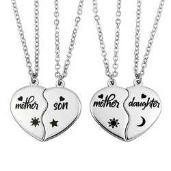 2Pcs/Set Mother Daughter Son Heart Puzzle Pendant Necklace Stainless Steel Sun Moon Necklaces For Mom Children Gift