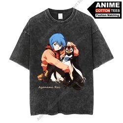 EVA Ayanami Rei T Shirt Anime NEON GENESIS EVANGELION Print T-shirt Casual Unisex Top Cotton Washed Vintage Oversized Loose Tees