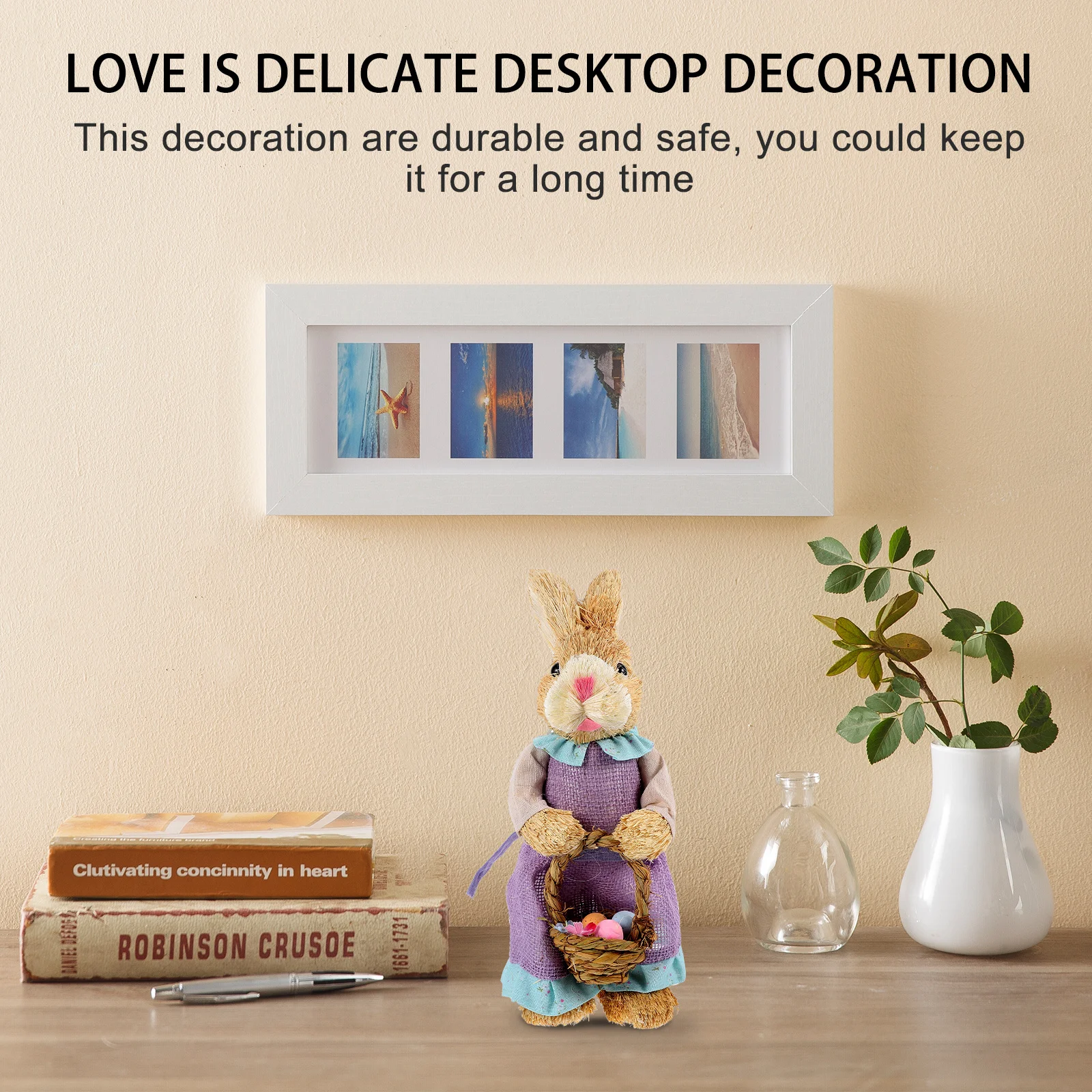 

Straw Bunny Decoration for Kids Room Bedroom Desktop Table Ornament Vivid Rabbit Home Decorative Display