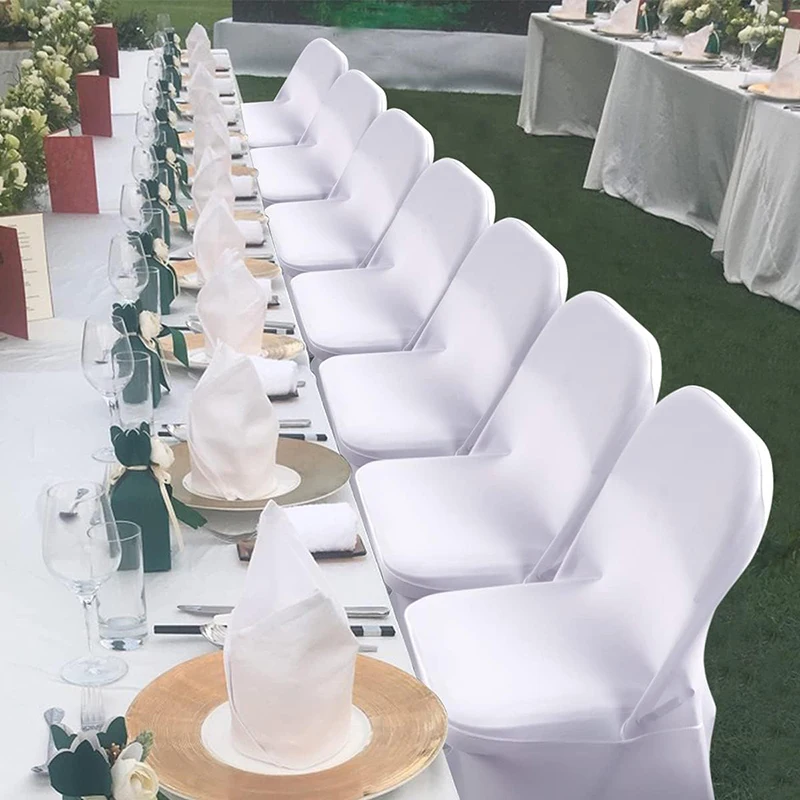 White Spandex Stretch Folding Chair Covers Fitted Washable Slipcovers for Dining Chairs Wedding Party Christmas Home Decorations