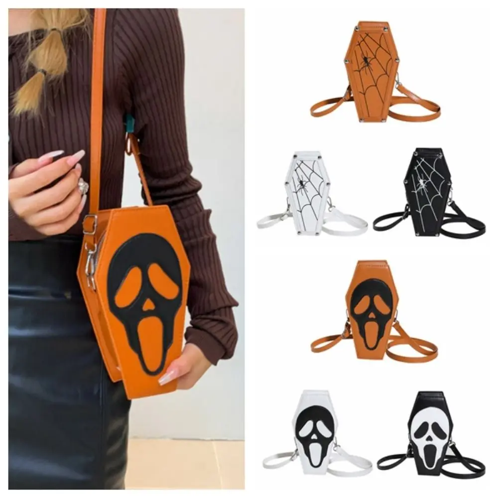 

Cobweb Pattern Halloween Skull Crossbody Bag PU Leather Cartoon Halloween Ghost Shoulder Bag Gothic Storage Bag