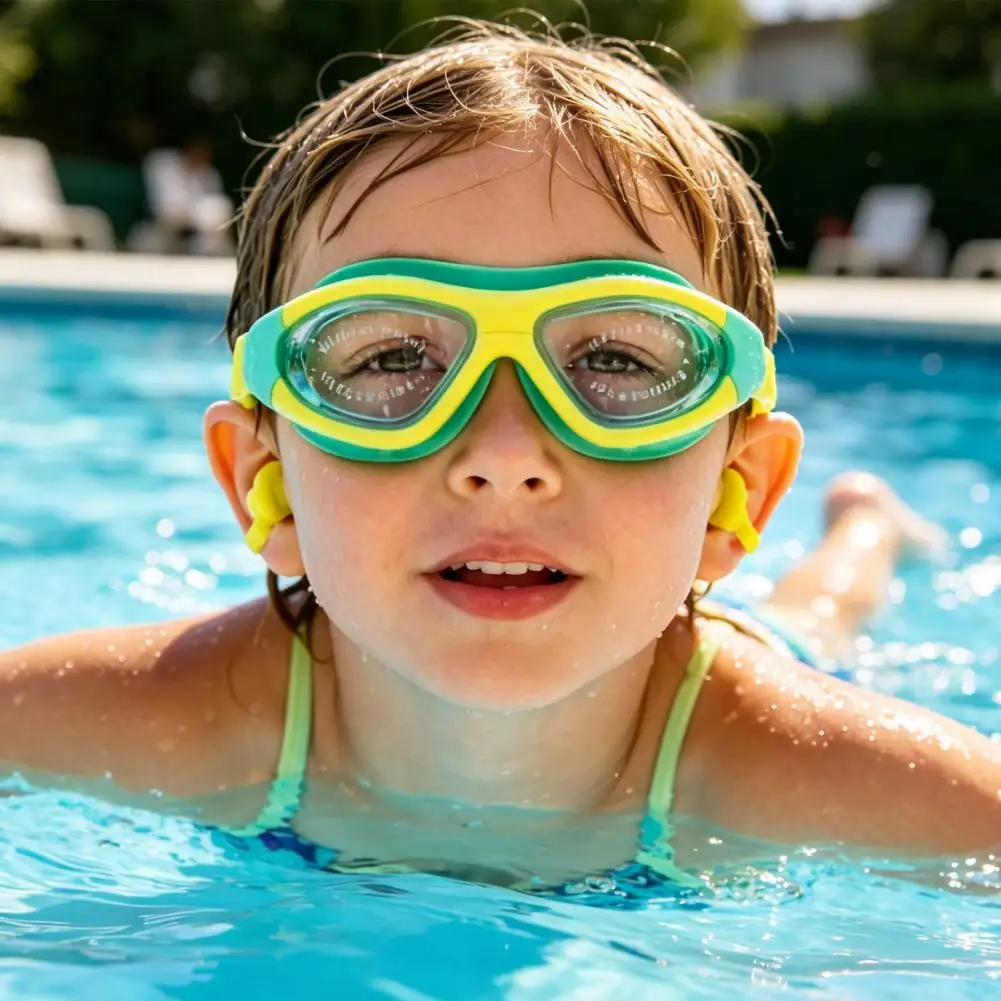 No Leakage Kids Swimming Goggles Anti-Fog UV Protection Waterproof with Earplugs Boys Girls Clear Lens Glasses