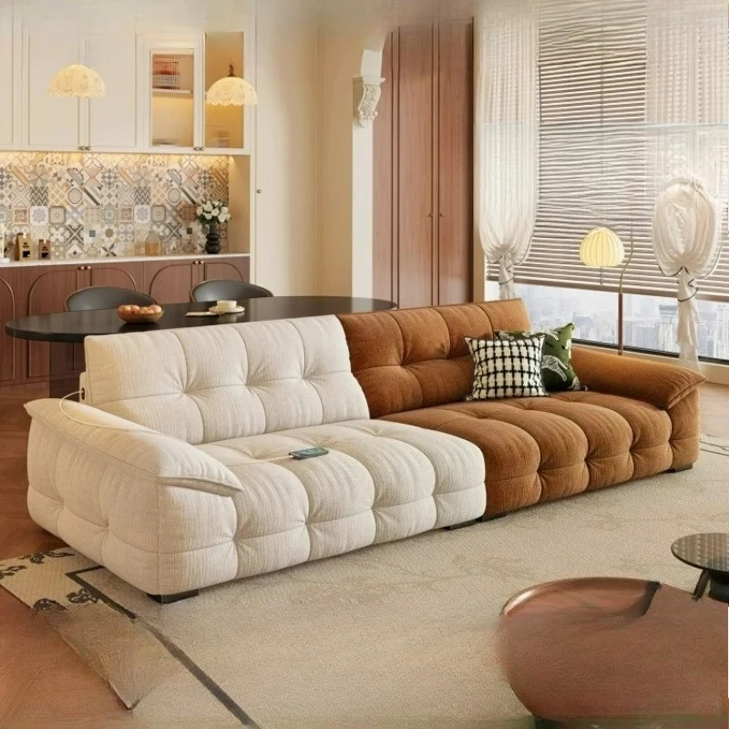 lt chenille fabric sofa living room small apartment retro cream wind cloud straight row sofa