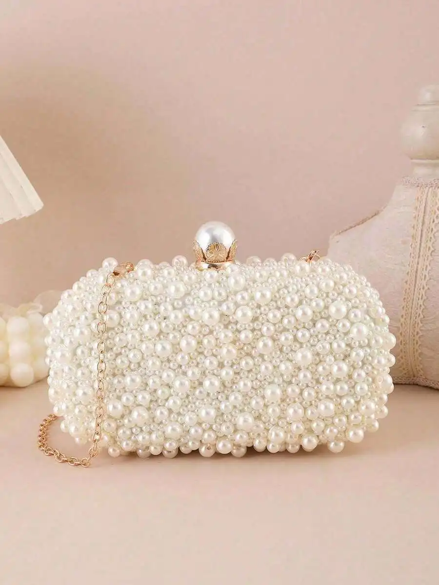 

Mini Faux Pearl Beaded Clutch Bag With Chain Strap For Party Wedding Evening