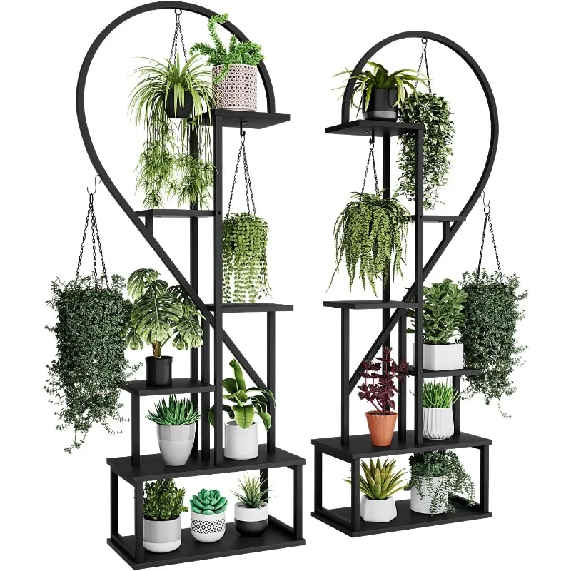 

6 Tier Metal Plant Stand, Creative Half Heart Shape Ladder Plant Stands for Indoor Plants Multiple, Plant Shelf Rack (2 Pack)