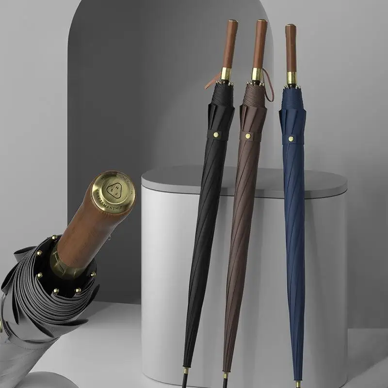 

Business Long Straight Umbrella Storm Resistant Waterproof Enlarged Reinforced Large Solid Wood Handle Gentleman's Umbrella