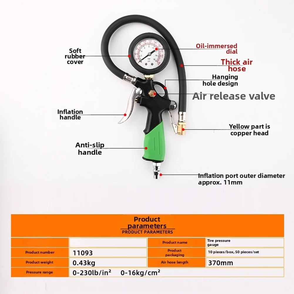 Digital Tire Pressure Gauge With Inflation Tool For Car Tires 0-230 PSI Range Comes With A 370mm Reinforced Rubber Hose ﻿