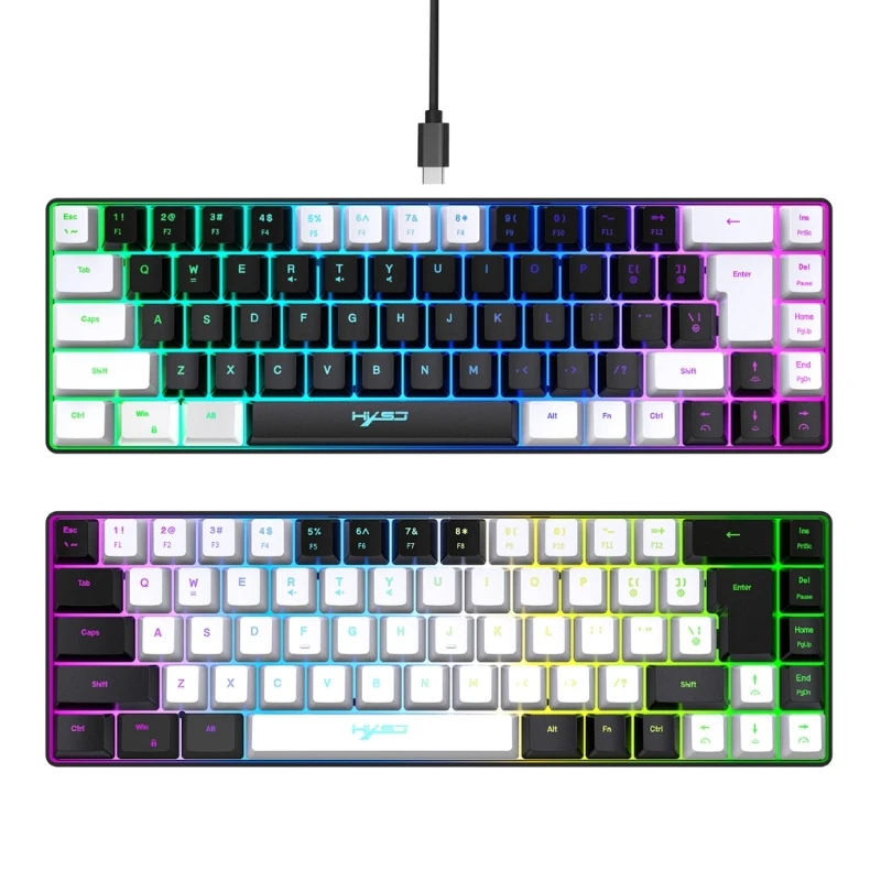 Two Color Matching Backlit Keyboard 68Keys for Gamers with Membrane Keyboards Drop shipping