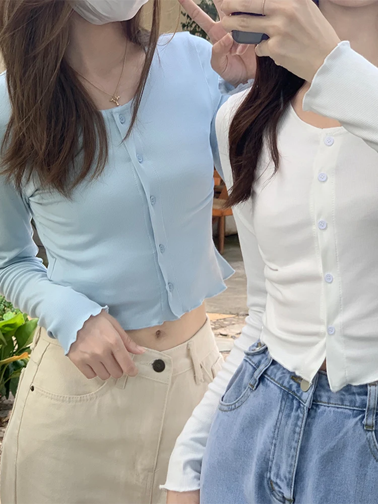 

Синий приталенный кардиган с длинными рукавами для защиты от солнца, легкий, женская весенняя верхняя одежда, высококачественный полиэстер, круглый вырез