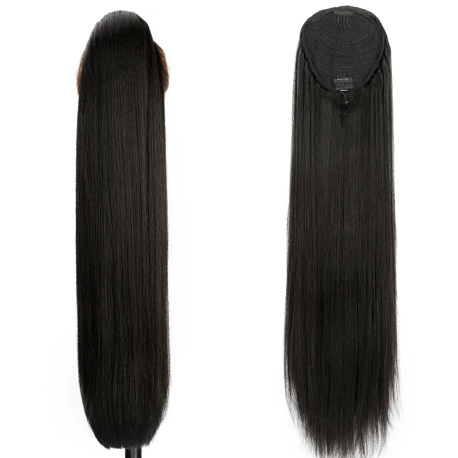 Coda di cavallo dritta sintetica da 30 pollici per donne nere Coulisse Parrucchino lungo Estensioni coda di cavallo Capelli resistenti al calore Coda finta