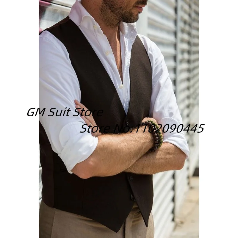 Men's Vest Fashion Splicing Solid Color V -neck Single Buckle Slim Sleeveless Pocket Five Buckle Suitable For Business Jacket