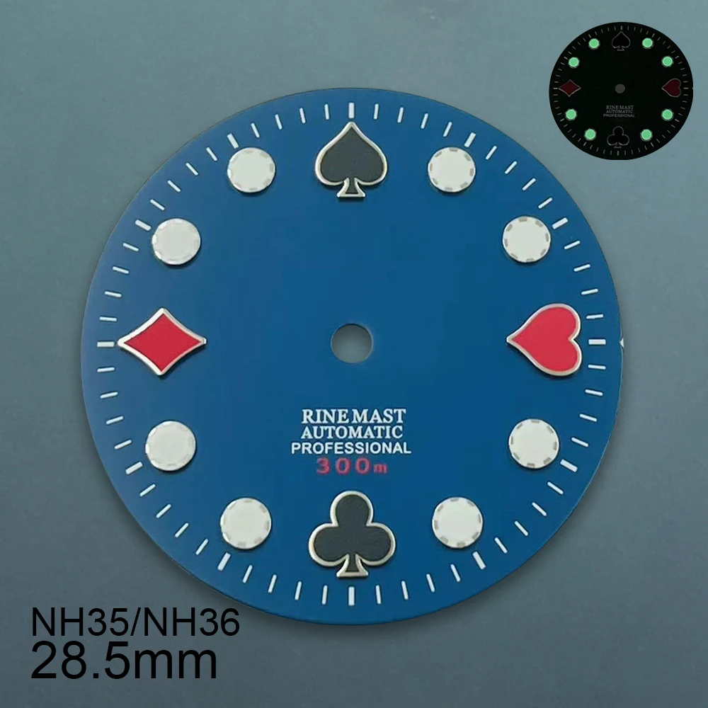 Quadrante da poker con logo S da 28,5 mm adatto al movimento automatico giapponese NH35/NH36 verde luminoso accessori per la modifica dell'orologio di alta qualità