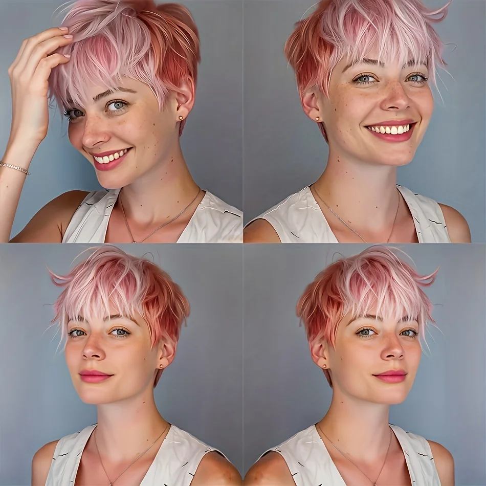 Pixie Cut Wig With Bangs Short Straight Human hair Natural Looking Wig For Women Machine Made Bob Affordable Wig For Daily Use