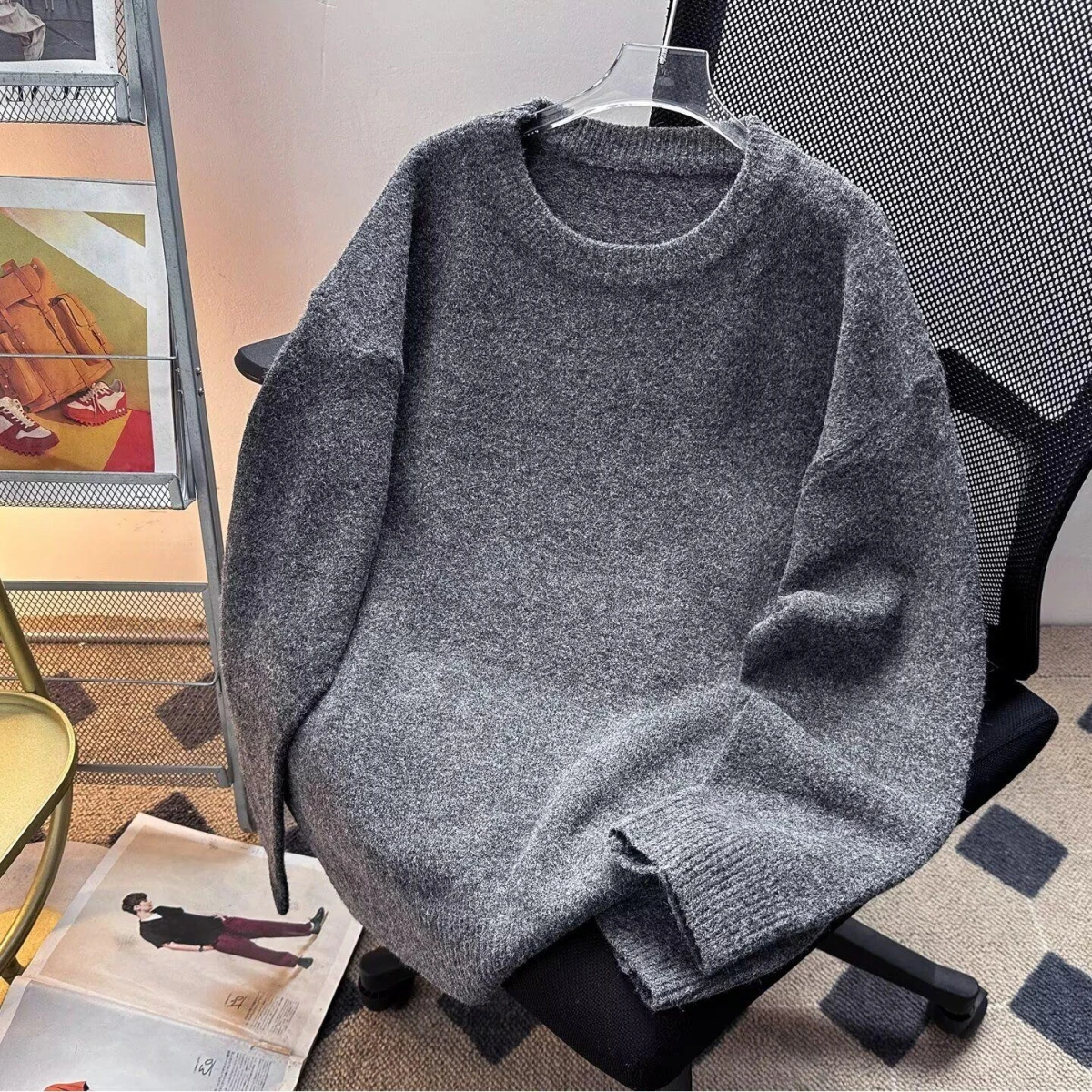 Suéter Hoado de Punto Estilo Americano de Moda, Otoño Invierno, Fibra de Poliéster, Manga Larga, Cuello Redondo, Ropa Exter...