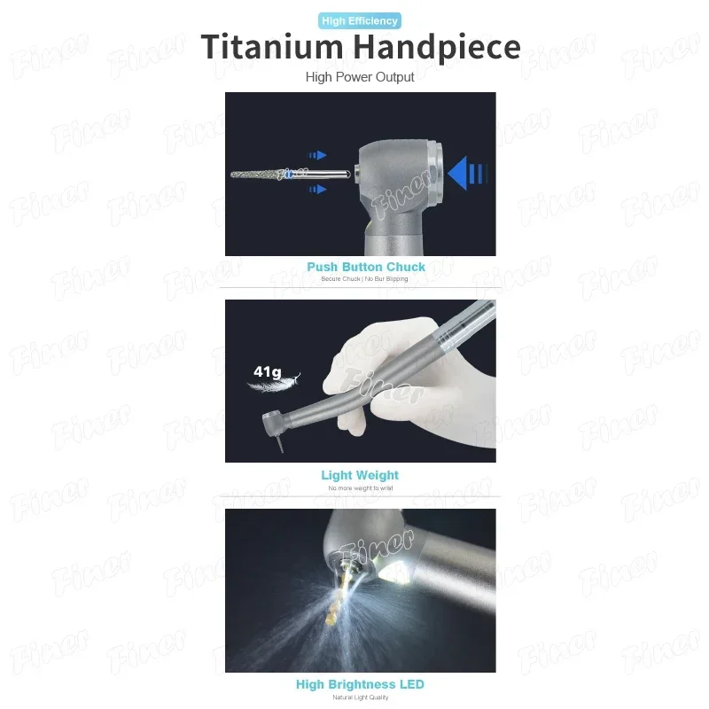 titanium body de ntal Led handpiece 4 hole de ntal high speed handpiece with led