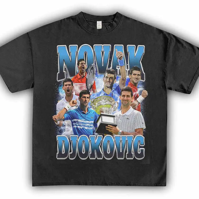 

Homage Tee Novak Djokovic American Retro Baseball Character Print Heavyweight round Ne ort Sve T-irt Youth Summer Fa...