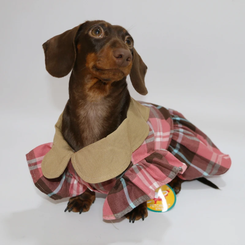 Plaid Round Collar Sausage Dress for Small Dogs Cute Dachshund Skirt Mascotas Costume Clothing roupa cachorro in Spring Summer