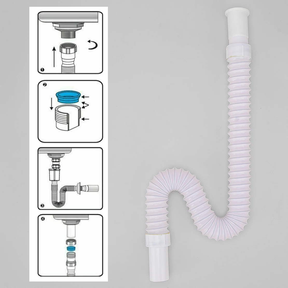 

Универсальный белый АБС-пластик для ванной комнаты, кухонной раковины, гибкий сливной шланг для сточных вод