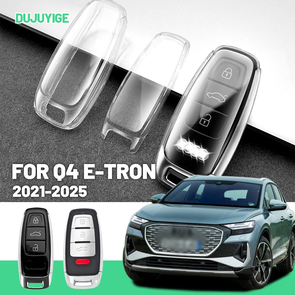 Clear TPU Car Key Case For Audi Q4 E-Tron 2021-2026 Key Fob Cover Protector Shell Auto Accessories 2022 2023 2024 2025