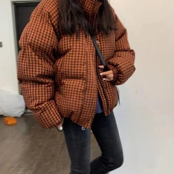 2024 Winter New Korean Style Loose Thick Popular Parkas Jacket for Women Fashion Checkered Short Casual Warm Jacket for Women