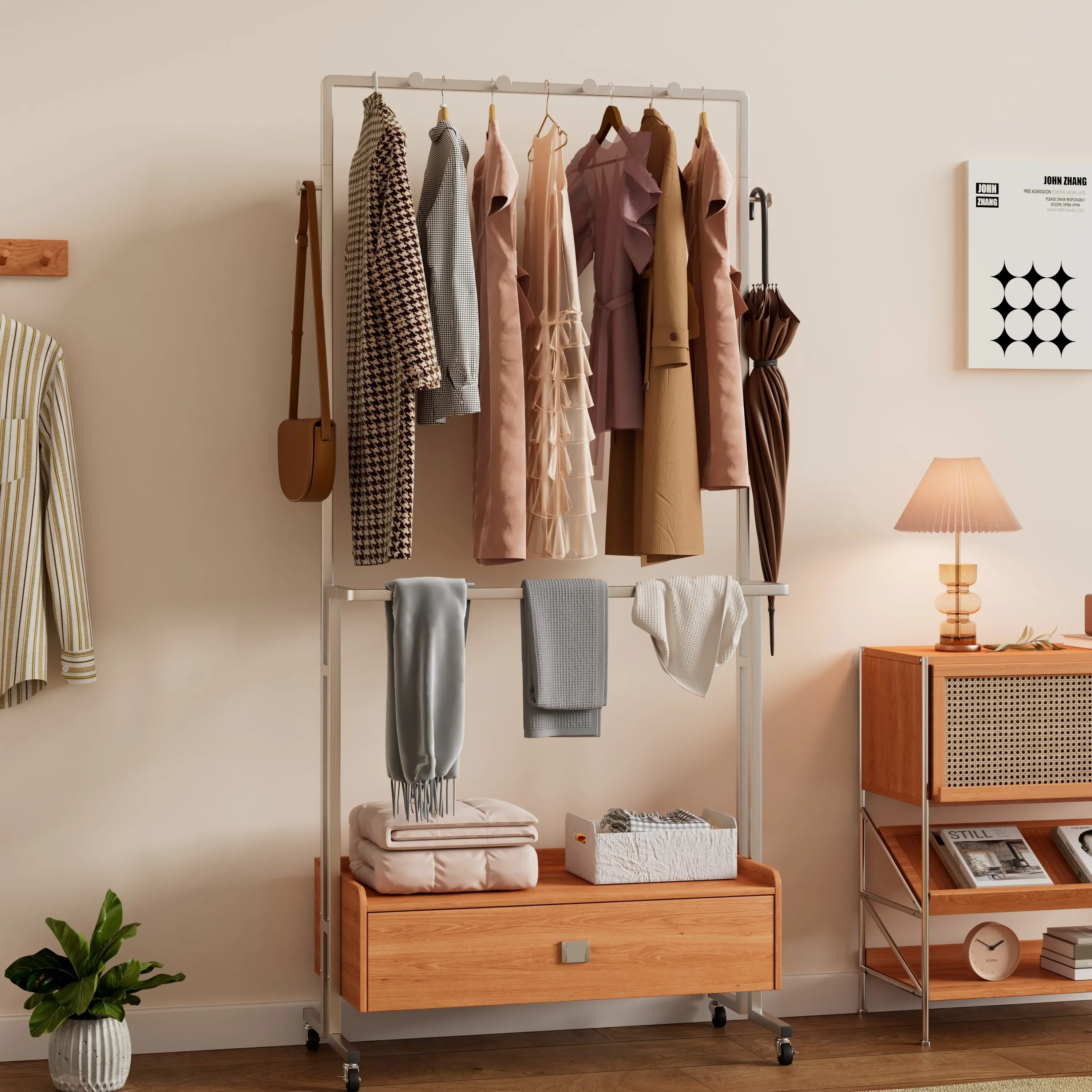Clothing StoreCoat Rack Floor-to-ceiling Bedroom Hanger Home-style Creative Design Internet Celebrity Clothes Storage Rack Multi