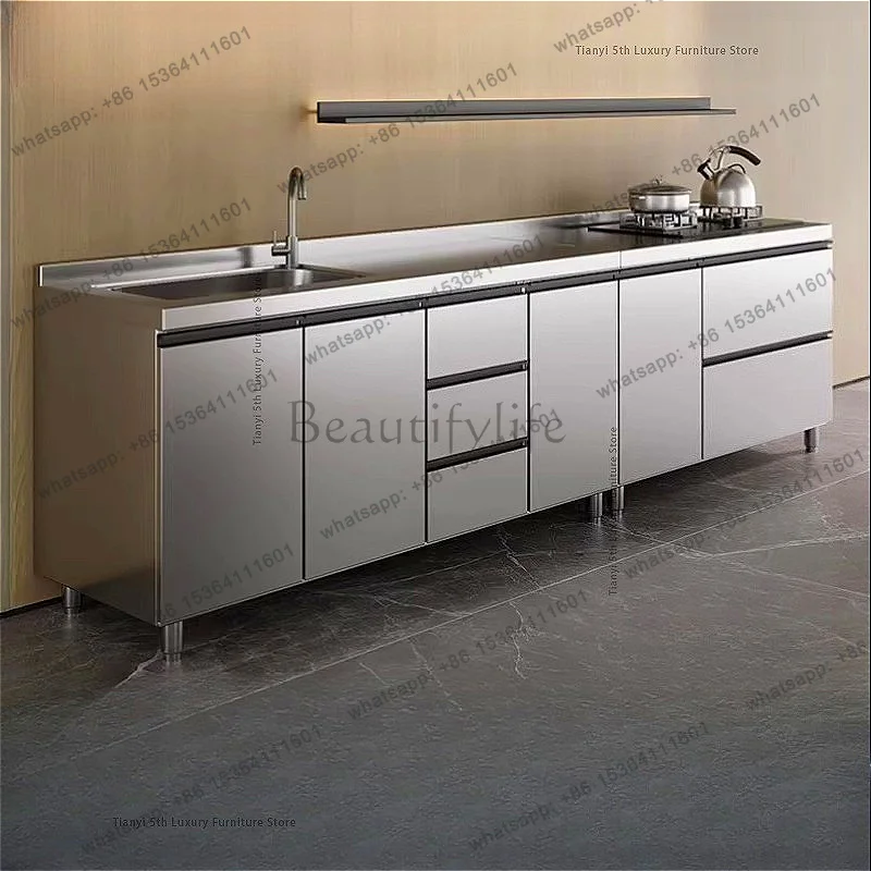 PG Nordic Stainless Steel Cabinet Modern Designer Kitchen Sink Cabinet Storage High-end Kitchen Furniture Mueble De Cocina FYKC