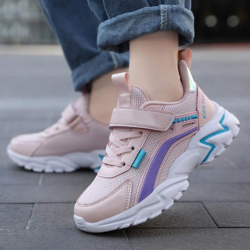 Trendige, leichte Kinder- und Mädchen-Schulschuhe, rutschfest, atmungsaktiv, für den Außenbereich, lässig, Walking-Sneaker, Größe 28–39 – Detail 9