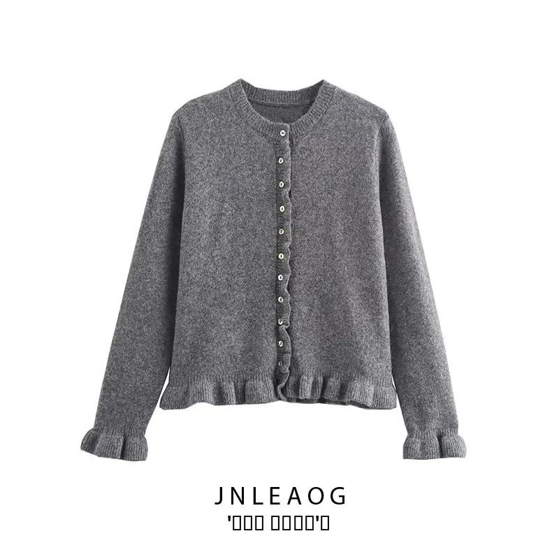 JNLEAOG Faionable Capispalla lavorato a maglia Maglione decorativo a strati da donna Lungo Sve rotondo Ne Fibra di poliestere a lunghezza regolare