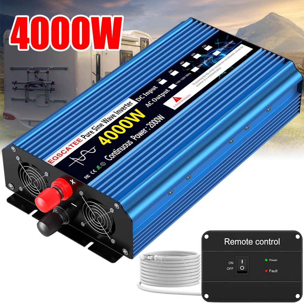 

Pure Sine Wave Inverter DC 12V to AC 230V 50HZ EU USB socket 4000W LED Voltmeter Converter Transformer