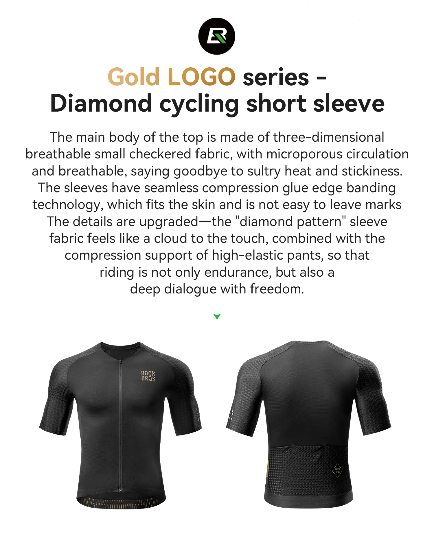 ROCKBROS Fahrradtrikot MTB Atmungsaktiv Feuchtigkeitsableitend Schnelltrocknend Fahrradbekleidung Gold Label Reflektierendes Kurzarm-Sommertrikot – Detail 2