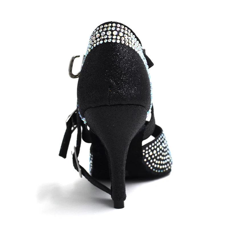 Black Satin Crystal High heel Women Latin Salsa Ballroom Tango Dance Shoes Suede Sole With Low Price