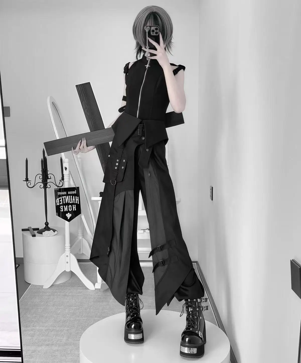 

Niche Motorcycle Youths Cosplay Costume Bisex Men Women Sleeveless Tops Shirt Trendy Halloween Street Y2K Fashion Hiphop Suit