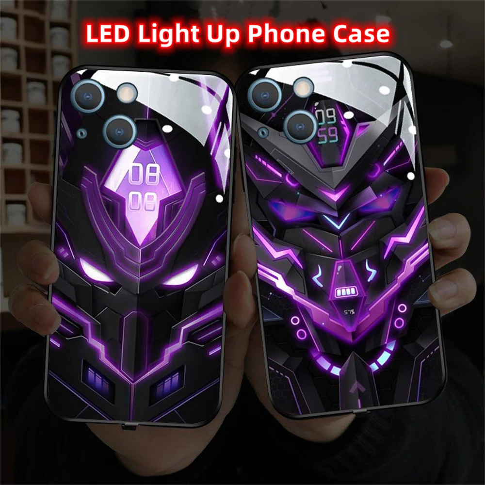 

Armor Helmet Pattern Smart Voice Controlled LED Light Phone Case For iPhone 15 14 13 12 11 Pro Max X XR XS Plus 6 7 8 SE2020