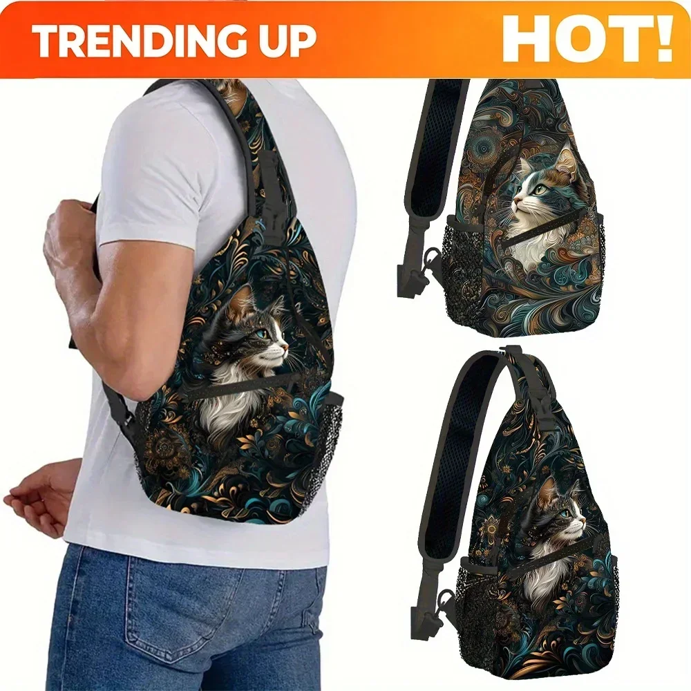 Custom Bag Custom Vintage Cat Print Sling Bag – Stylish Crossbody With Adjustable Strap, Lightweight Polyester, Zip Closure, Per