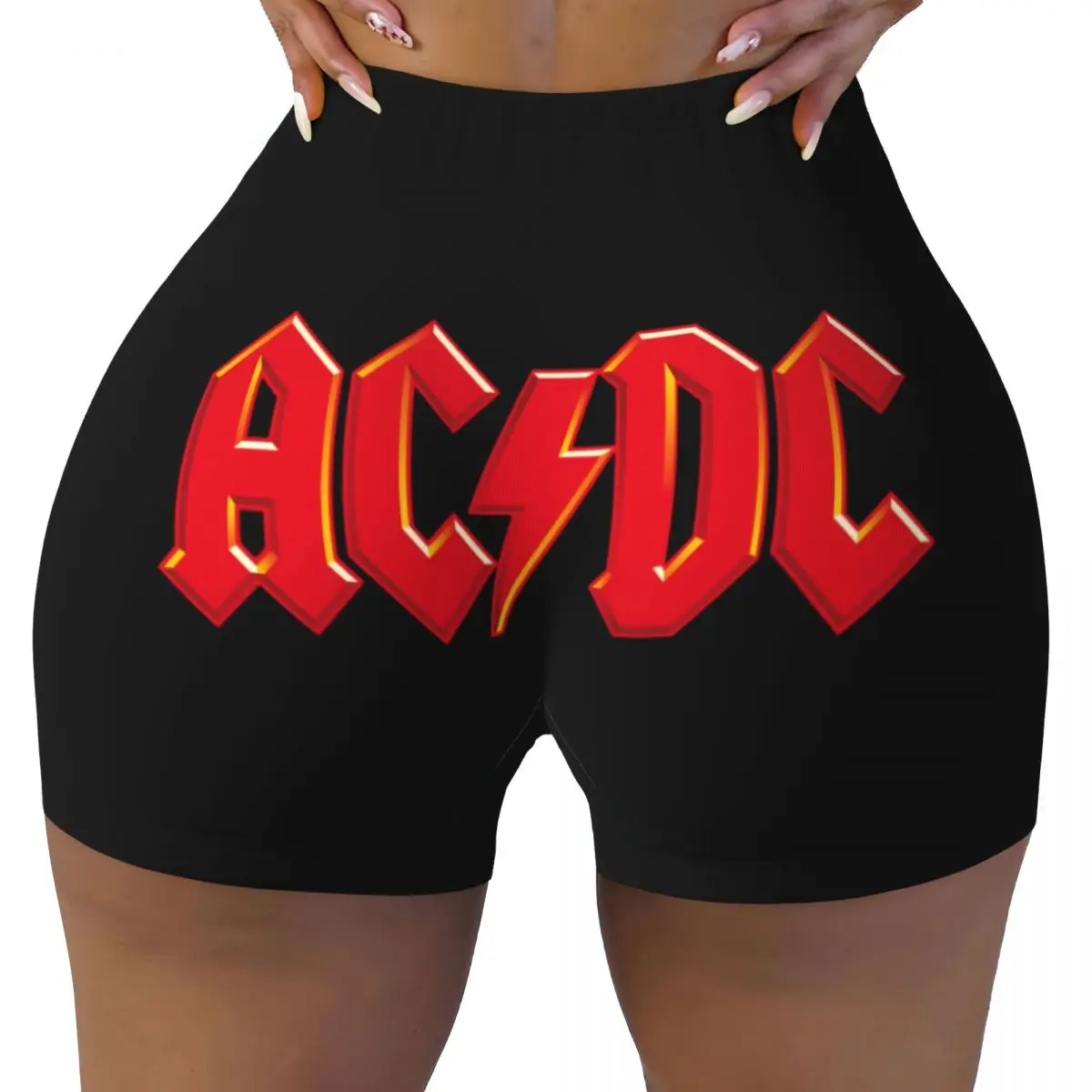 Custom Rock Heavy Metal AC /DC Volleyball Biker Workout Shorts Women's Gym Athletic Yoga Shorts