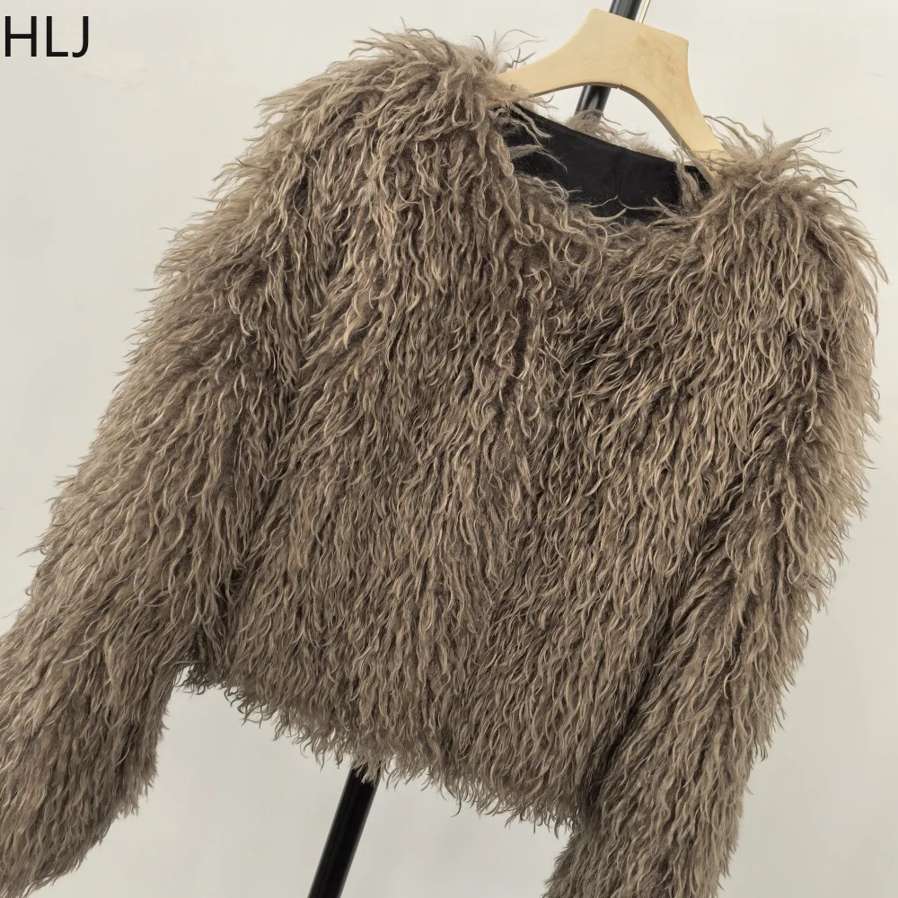 HLJ الخريف الشتاء فو الفراء معاطف رقيق الاصطناعي الفراء المنغولي القمم النساء صوف الضأن الدافئة أكمام سترة جديدة الملابس 2025
