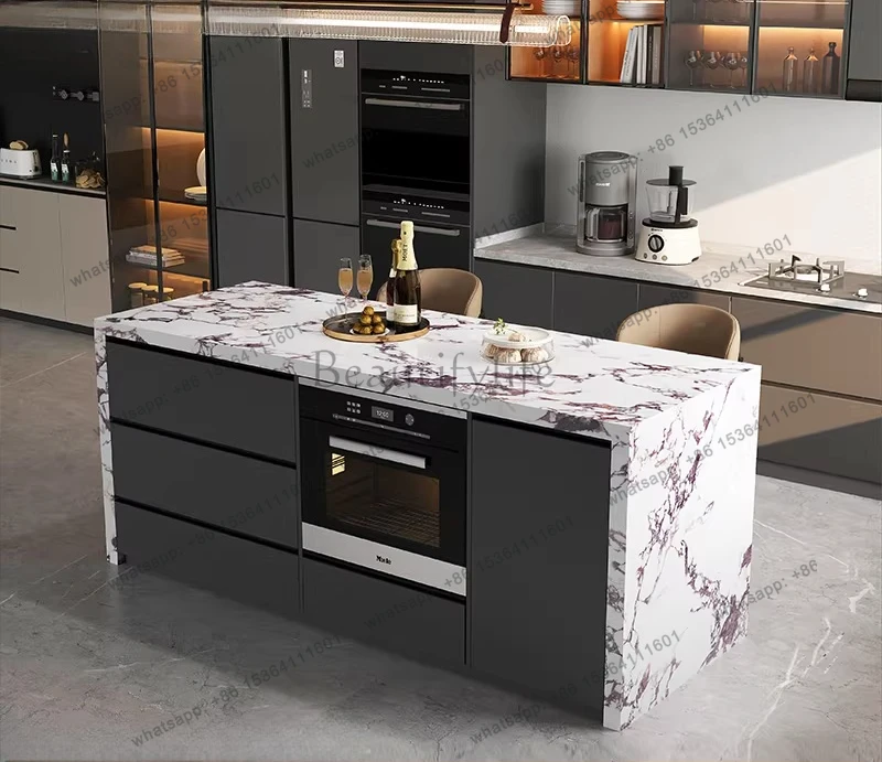 

Slate cuisine bar, island table, integrated open kitchen, central guide table and western kitchen