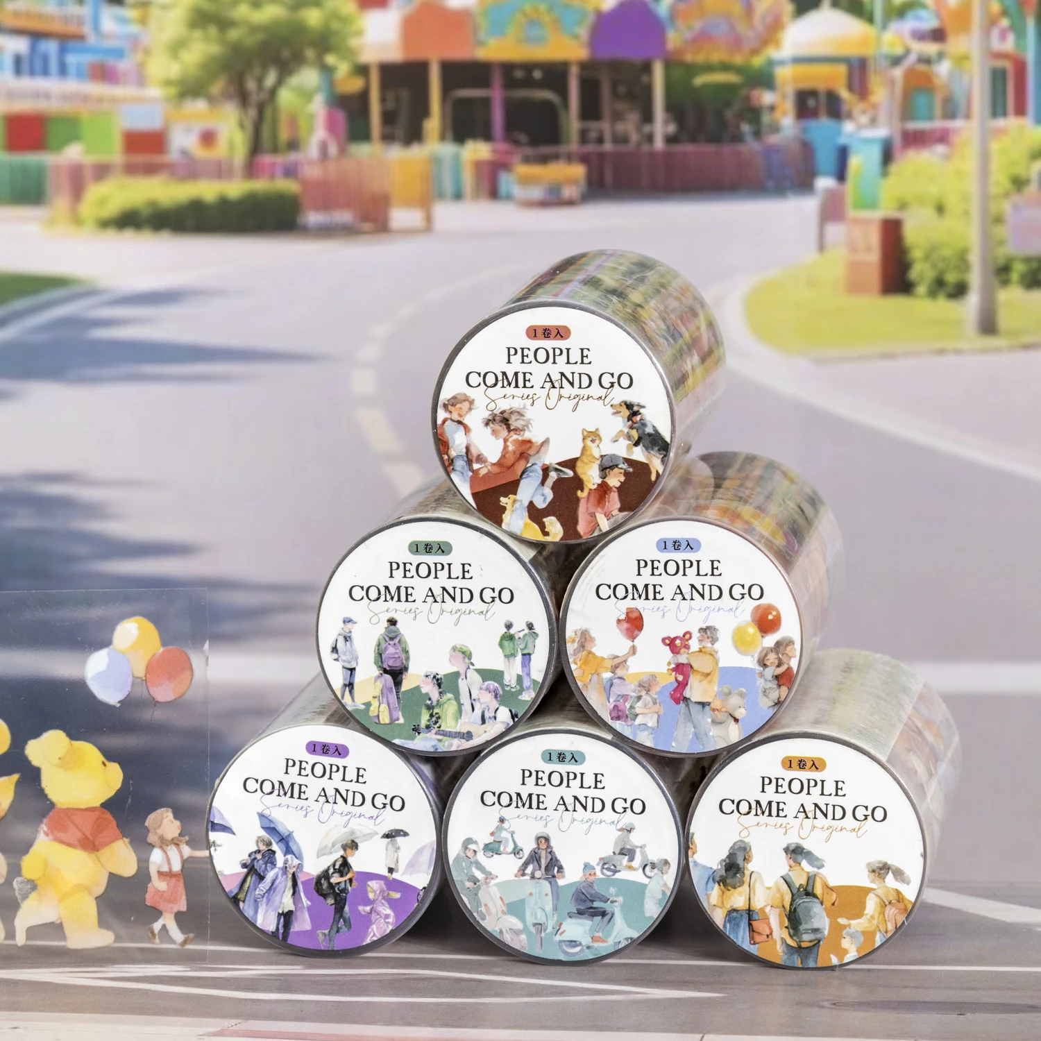 1 Roll Pedestrian PET Seamless Scene Washi Tape for DIY Scrapbooking Journal Collage Material Phone Case Notebook Decoration
