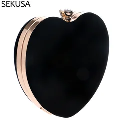 New Female Bags Heart Design Velvet Day Clutch Luxury Metal Rhinestones Evening Bags Lady Fashion Purse