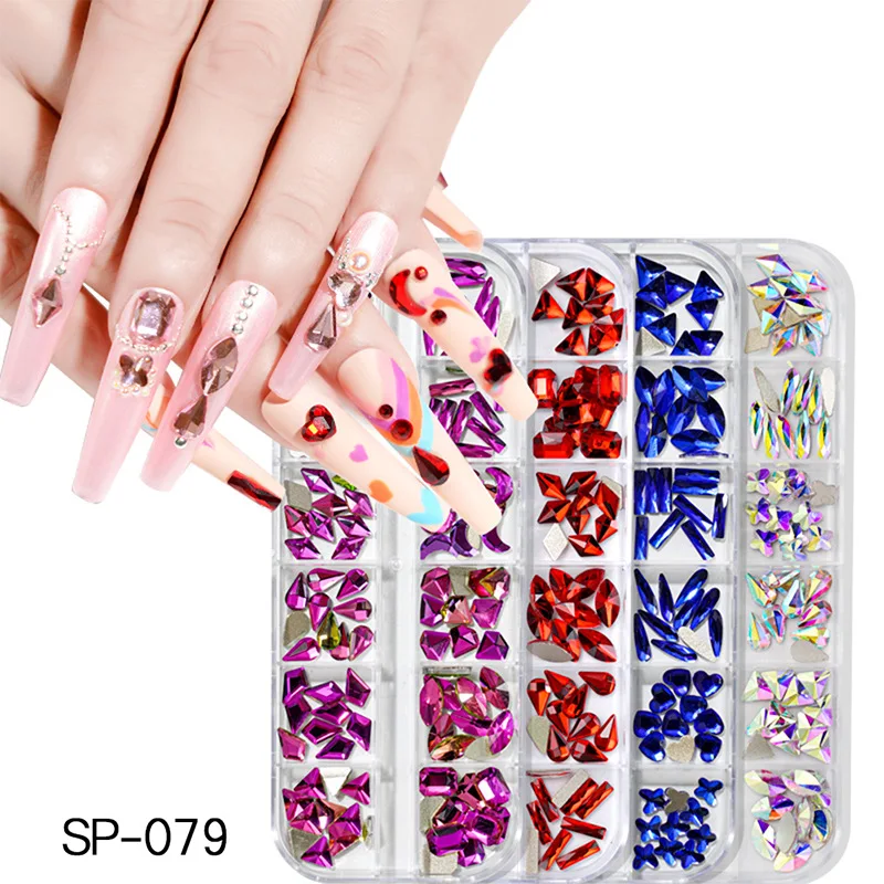 Flat and Irregular-shaped Rhinestone Nail Art Decorations with Chameleon Effect Box Set for Flat and 3D Nails