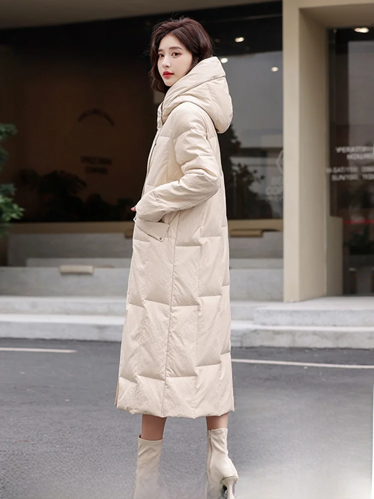Haining Genuine Leather down Jaet Women's Mid-Length 2025 Winter New Korean Sle Casual eepskin Hooded Leather Coat