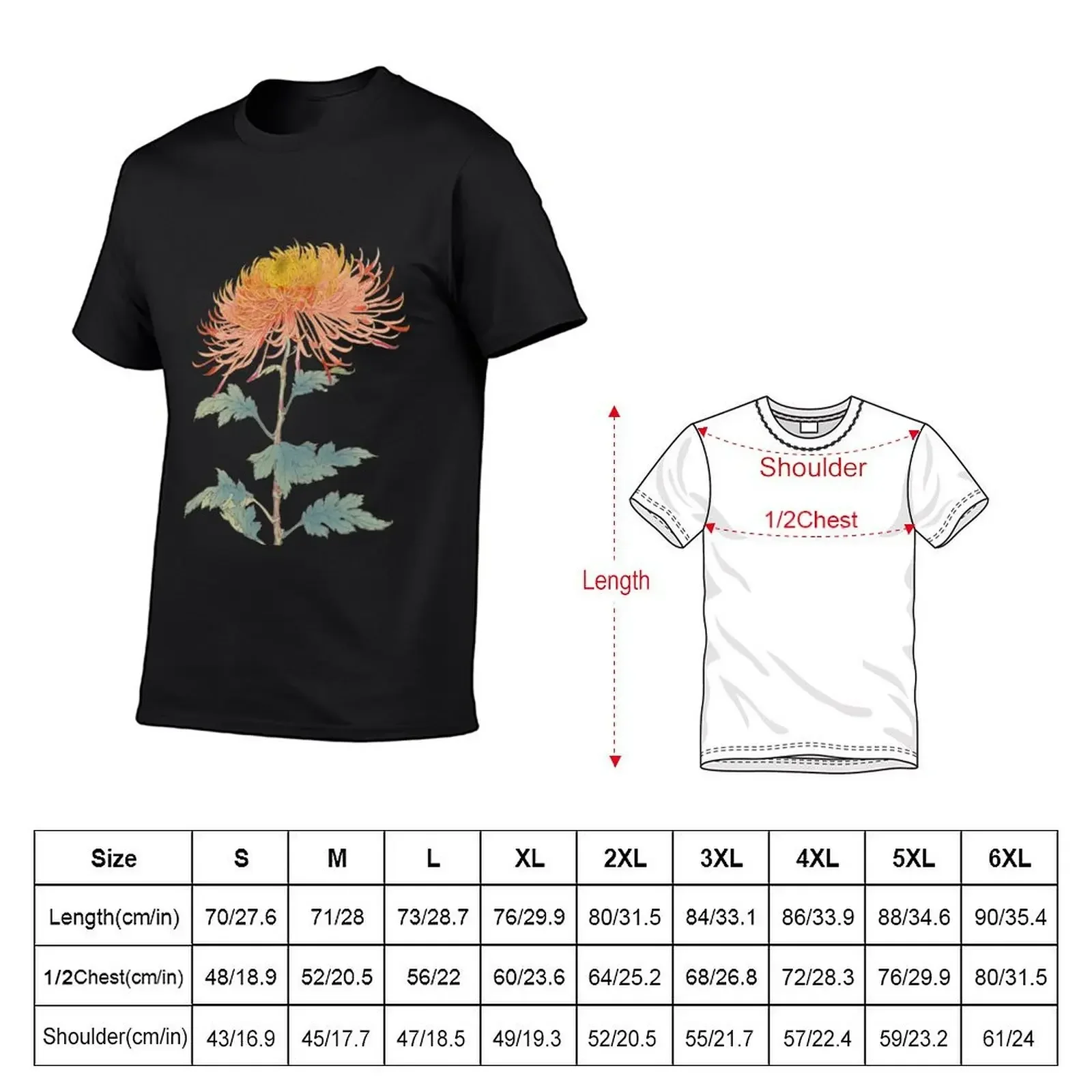 Red and Gold Needle Chrysanthemum - Hasegawa - Traditional Japanese style - Botanical Illustration T-Shirt