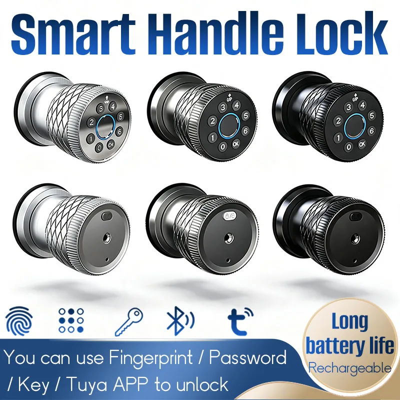 Safety Protection Smart Lock Fingerprint, Passcode, App Control, Type-C Emergency Power, Indoor Wooden Door Handle Lock