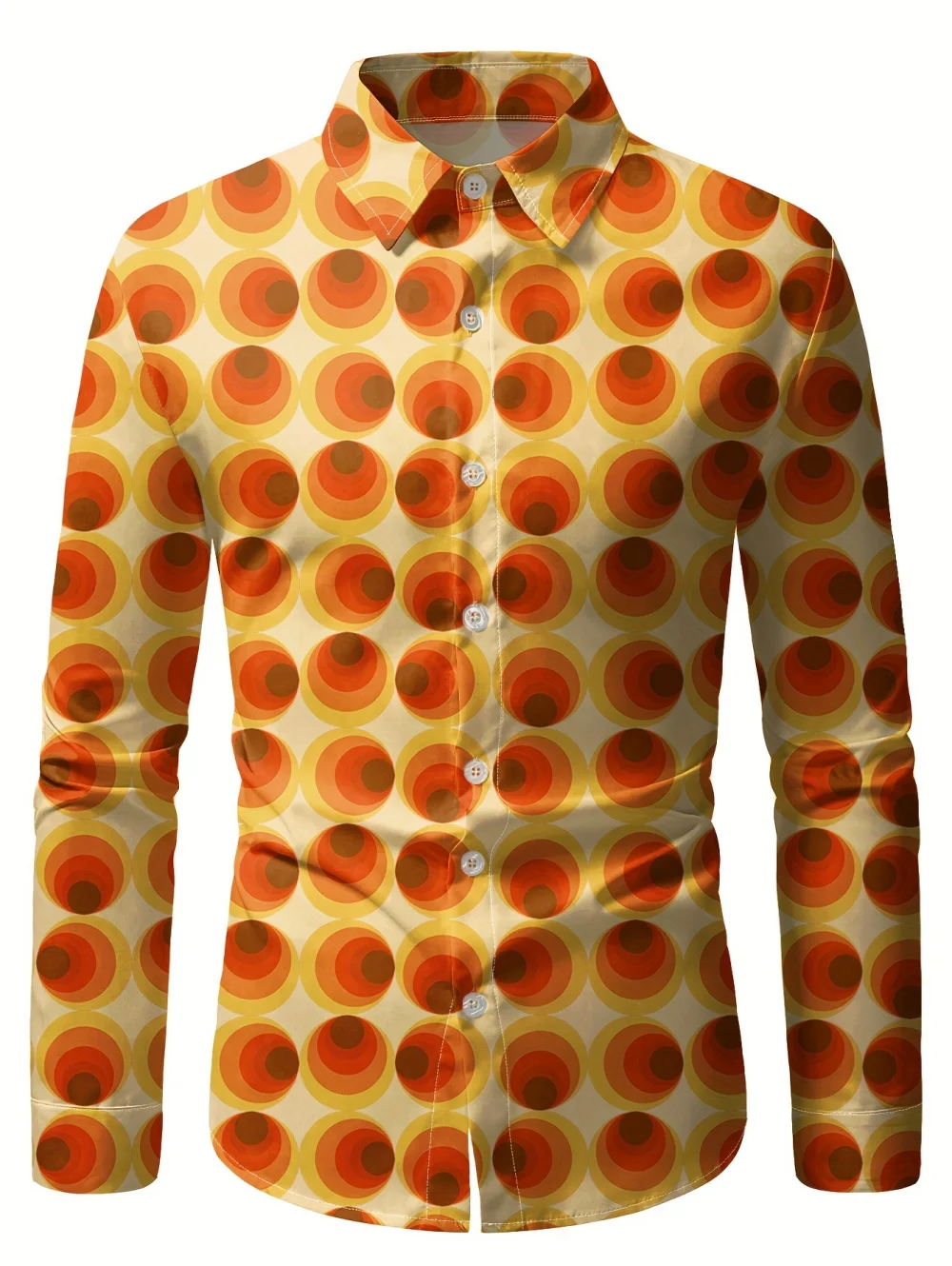 Retro 70s Disco Party Shirt Men's Long Sleeves Shirt Fashion Gradient Casual Button Geometric Shape Print Washable Men Clothing
