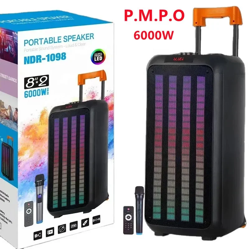 For 1098 Manual Lever Bluetooth Speaker Peak Power 5000W Outdoor High-power Party LED Light Box With Wireles Microphone