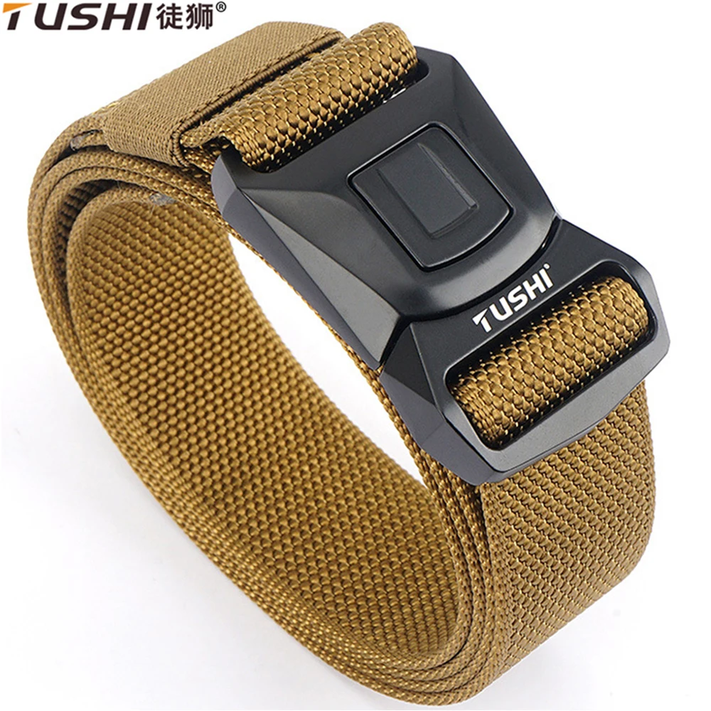 TUSHI Military Belt Alloy Quick Release Pluggable Buckle Elastic Belts For Men Durable Tactical Belt Cowboy Outdoor Army Belt