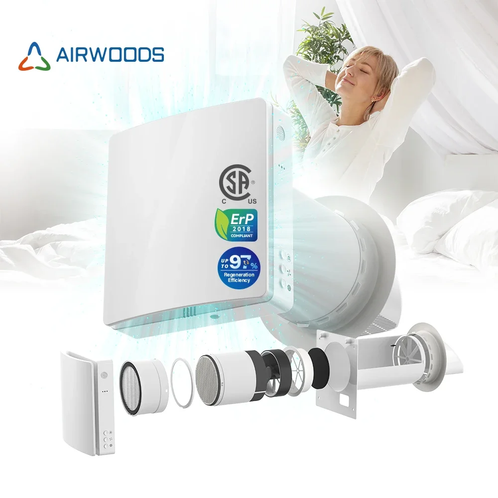 Camera singola Erv Wifi Mini ventilazione senza condotto Recuperatore Unità di recupero del calore Recupero energetico Ventilazione domestica dell'aria fresca