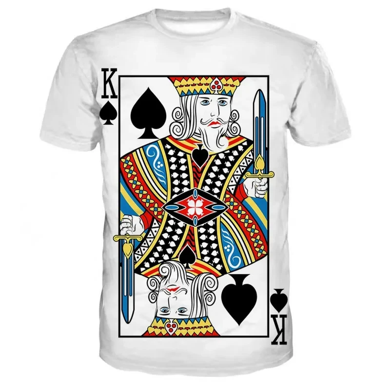 Playing Card Pattern T-shirt For Men 3D Printed White Poker Short Sleeves Casual Summer Tee Shirt Popular Tops Poker T Shirts